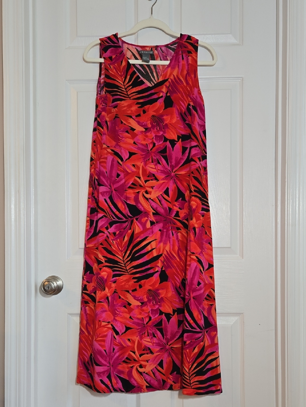 Cypress Pink & Red Sleeveless Tropical Floral Maxi Dress Size Small
